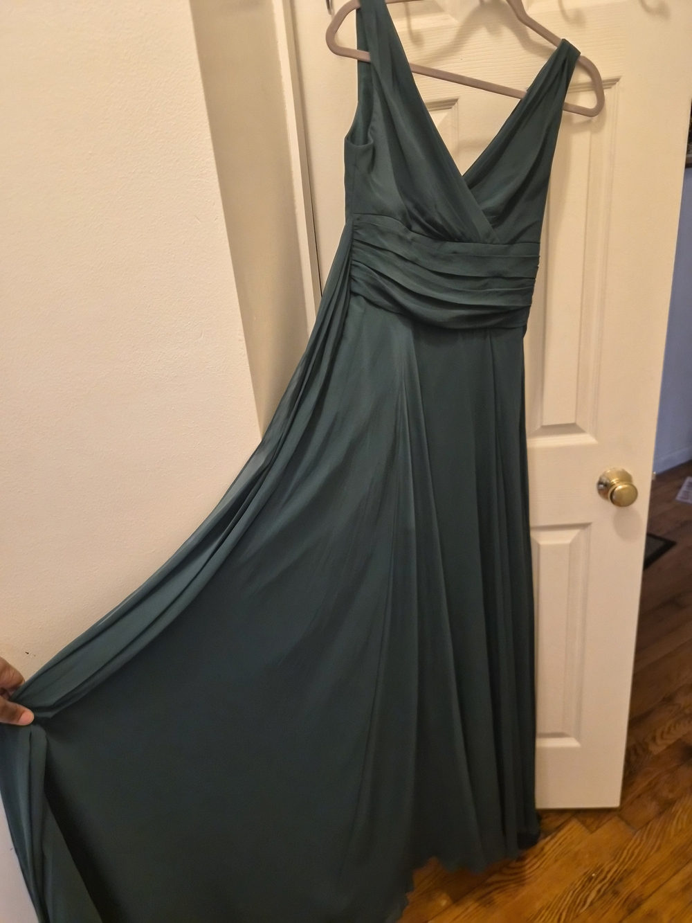 David's Bridal Deep Teal V-Neck Maxi Dress